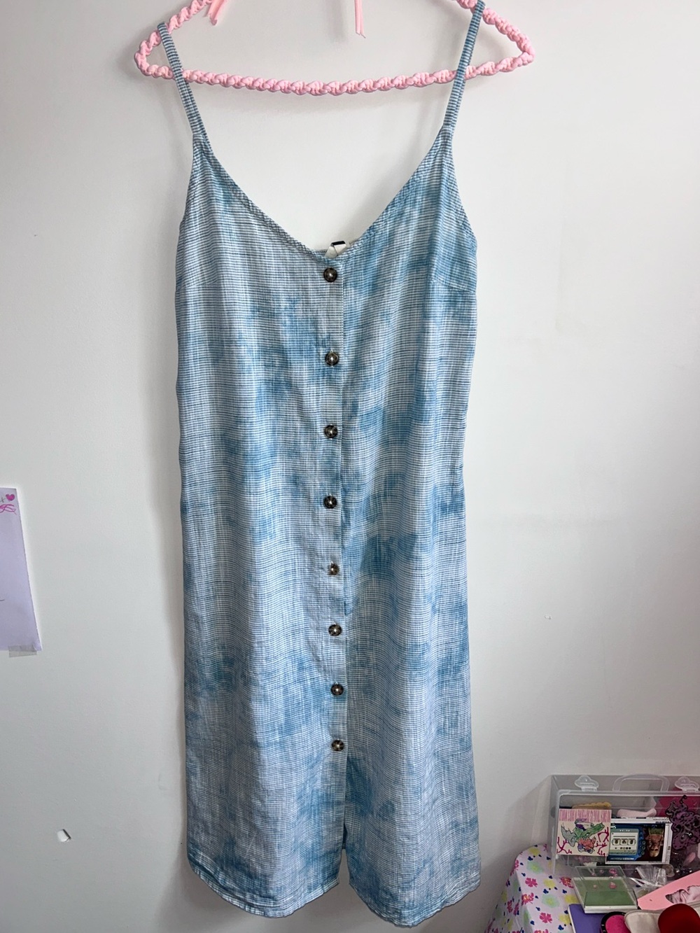 Vintage ROXY Pale Blue Striped Button-Front Sun Dress Y2K / Beach Vibe